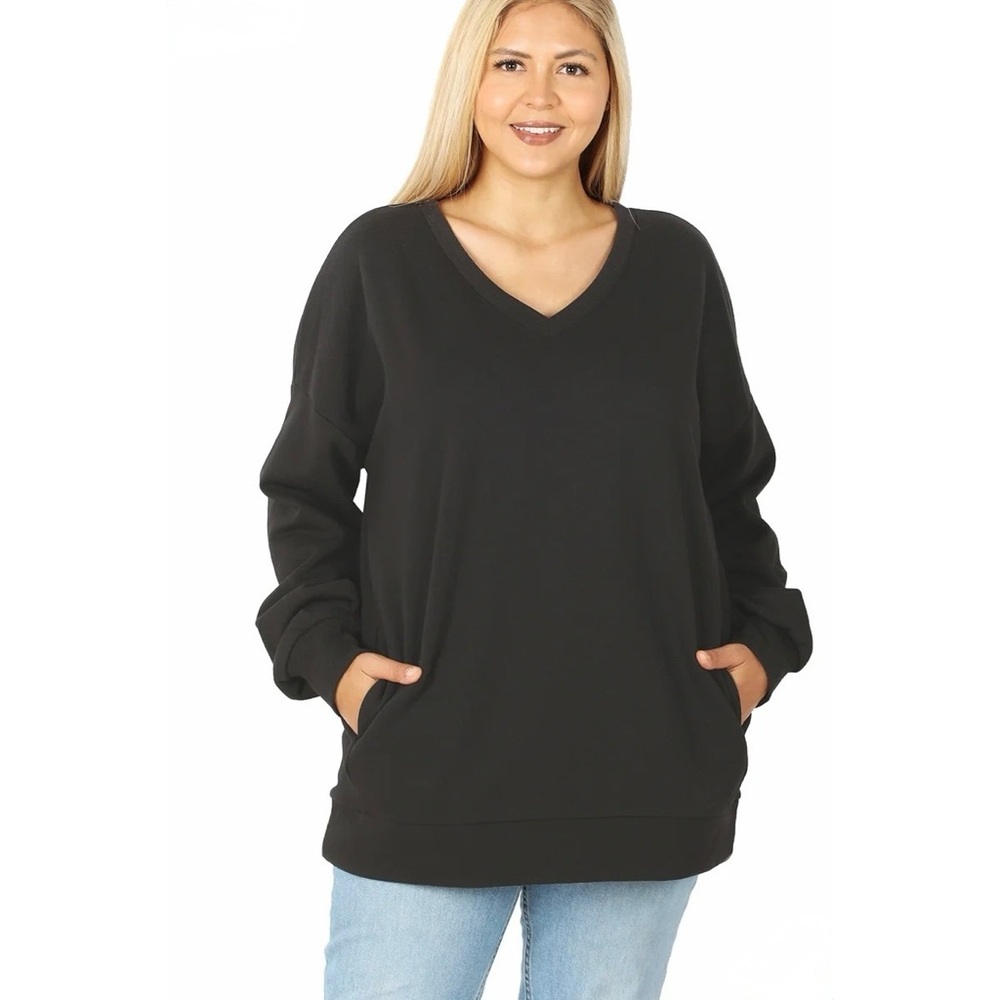 Zenana Black Tunic Sweatshirt with POCKETS S/M